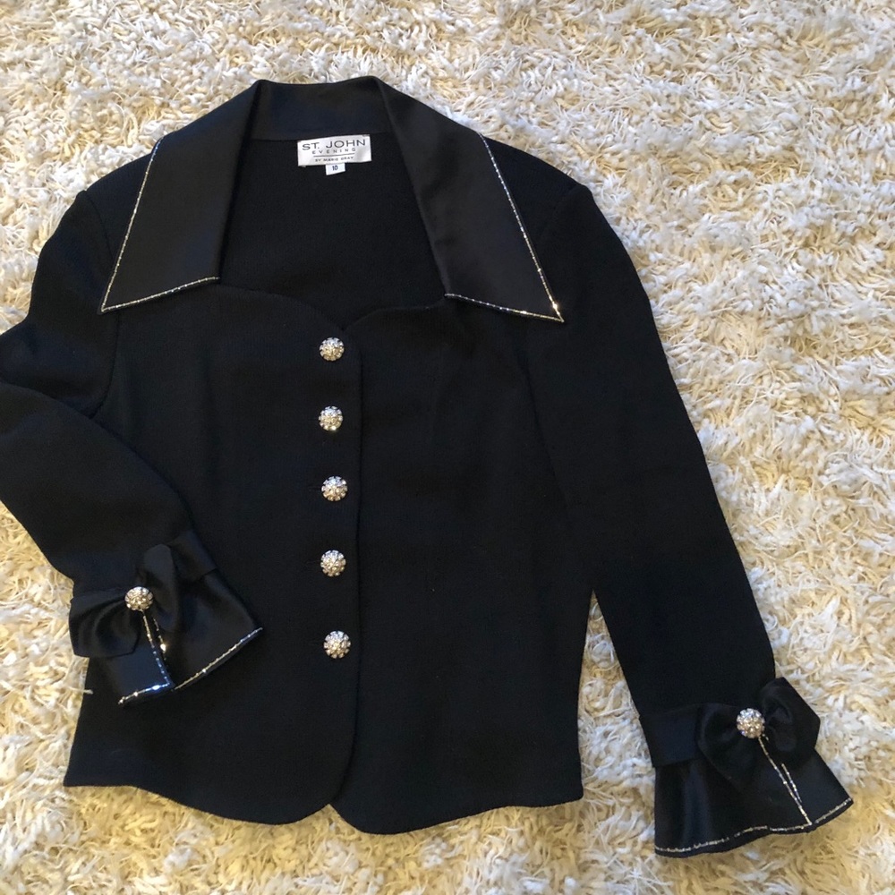 ST. John Black Knit and Satin Blazer